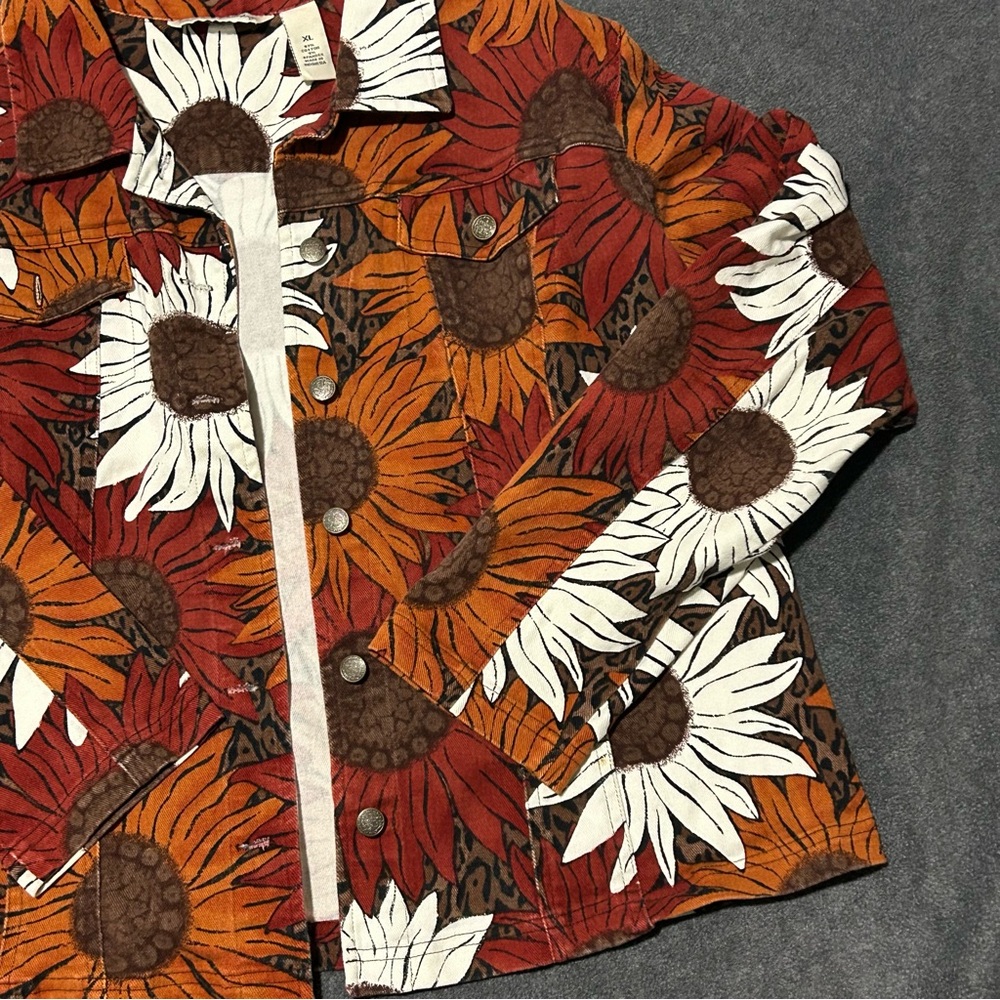 French Laundry Sunflower Autumn Floral Button-Front Jacket - XL - Picture 3 of 9